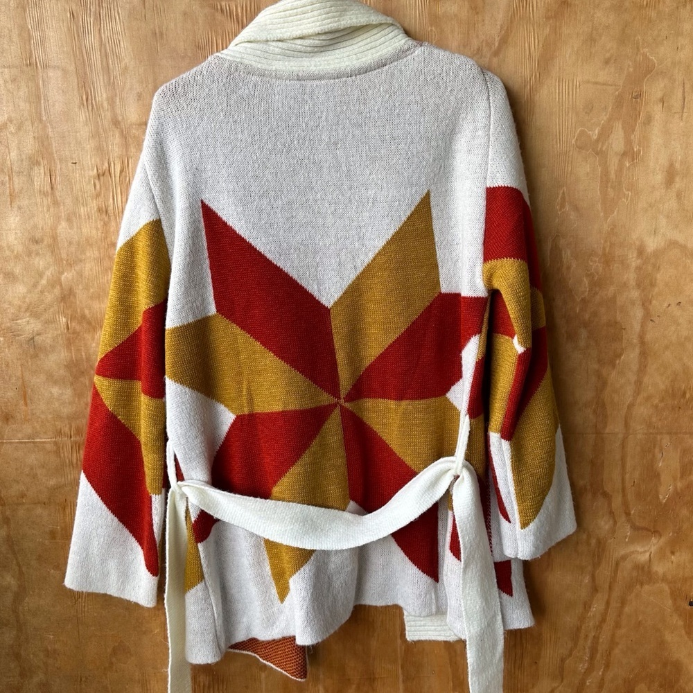 Jen’s Pirate Booty Freedom Star Cardigan Rust Yellow Reversible Holiday Sweater - Picture 7 of 15